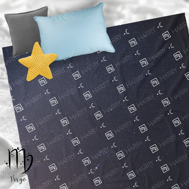 Couverture Polaire Virgo Zodiac Nom du signe Constellation Astrologie (Virgo Zodiac Sign Symbol Personalized Repeating Name Seamless Pattern Starry Night Sky Moon Blanket)