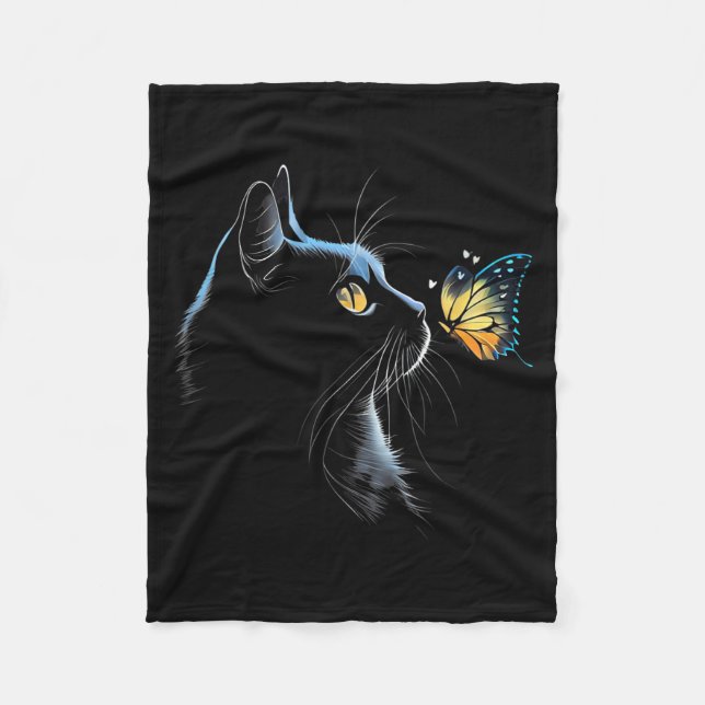 Couverture Polaire Visage de chat - Avec papillon (Devant)