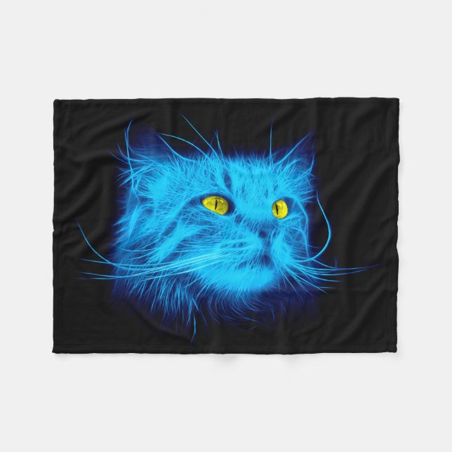 Couverture Polaire Visage de chat bleu (Devant (Horizontal))