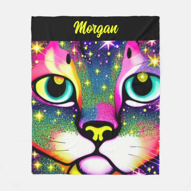 Couverture Polaire Visage de Chat en Gros Plan Pop Art  (Devant)