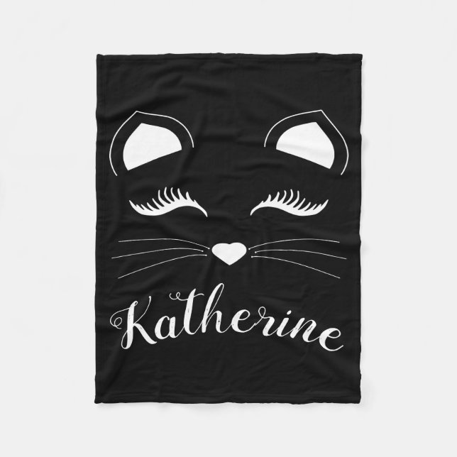 Couverture Polaire Visage de chat noir et blanc (Devant)