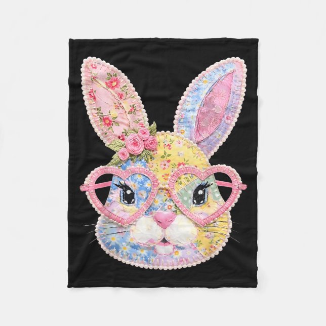 Couverture Polaire Visage de lapin drôle Gles Patchwork floral Lapin  (Devant)