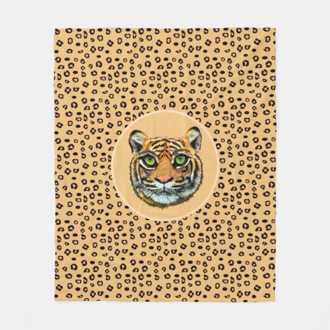 Couverture Polaire Visage de tigre sauvage sur Motif de peau de tigre (Devant)