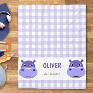 Couverture Polaire Visage d'Hippopotame Heureux à Carreaux Violets