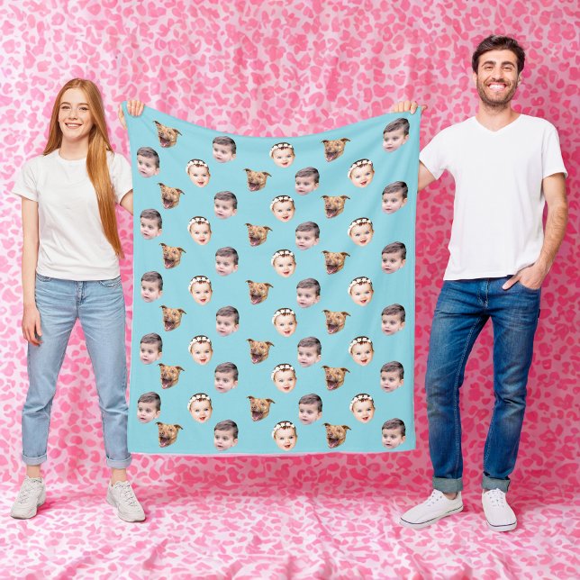 Couverture Polaire Visage personnalisé, cadeau familial unique 3 phot (Créateur téléchargé)