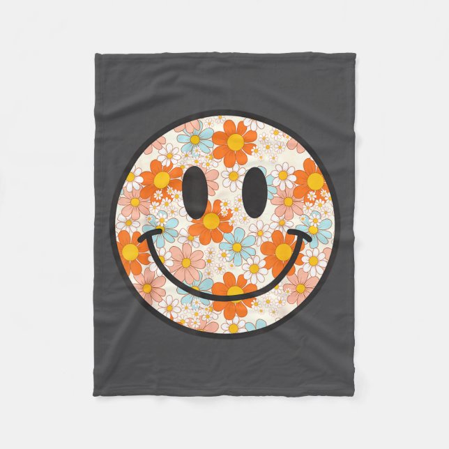 Couverture Polaire Visage Souriant Fleur de Daisy Rétro Heureux Aspec (Devant)