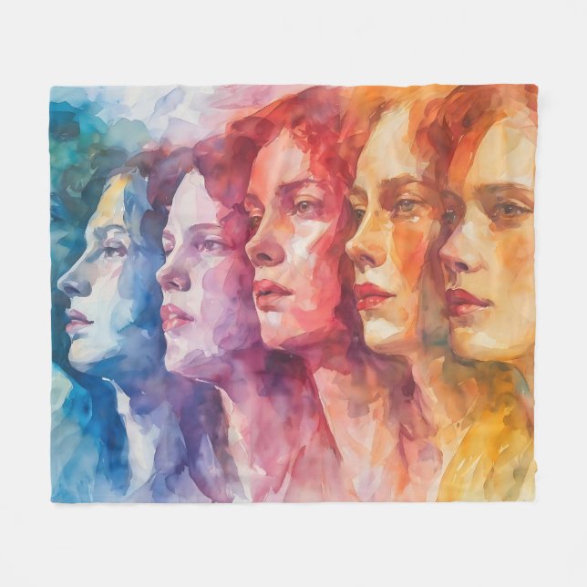 Couverture Polaire Visages des femmes - Peinture aquarelle (Devant (Horizontal))