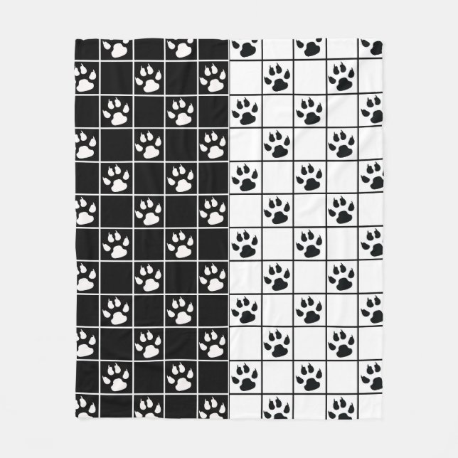 Couverture Polaire Vitre blanche noire Cute Paw Plaid (Devant)