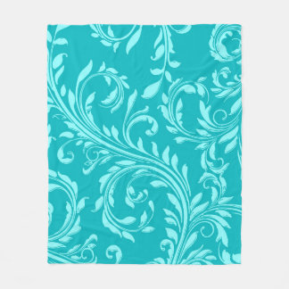 Couverture Polaire Vivid turquoise aqua floral tourbillon damask flaq