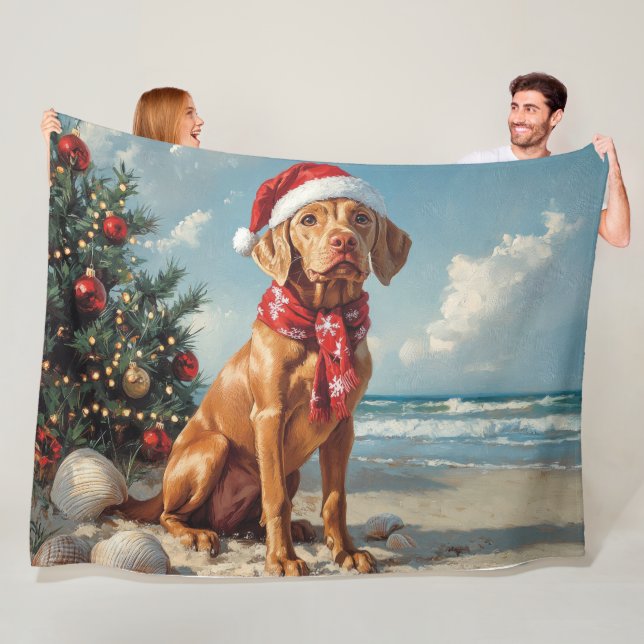 Couverture Polaire Vizsla Chien Noël Plage Vintage (En situation)