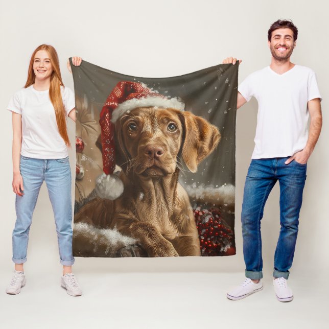 Couverture Polaire Vizsla de Noël Fête (En situation)