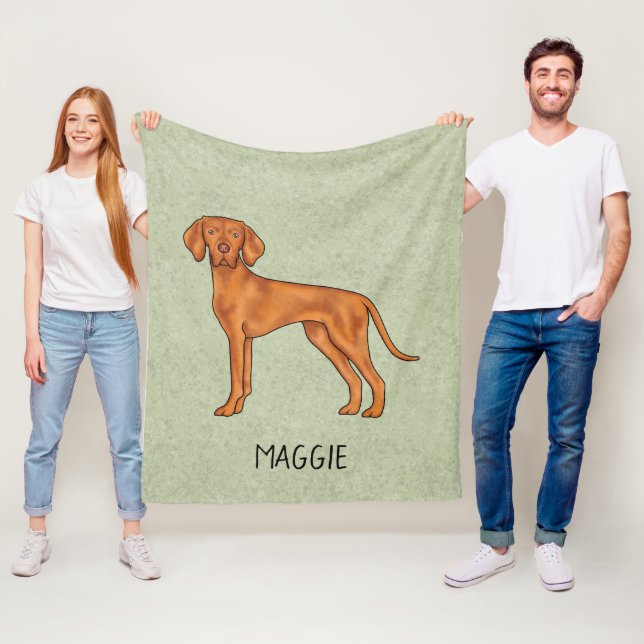 Couverture Polaire Vizsla Hongrois Chien Pointer Mignon Avec Nom Vert (En situation)