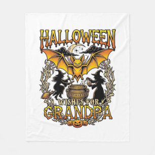 Couverture Polaire Vœux Halloween Grand-Père Chauve-Souris Chaudron d