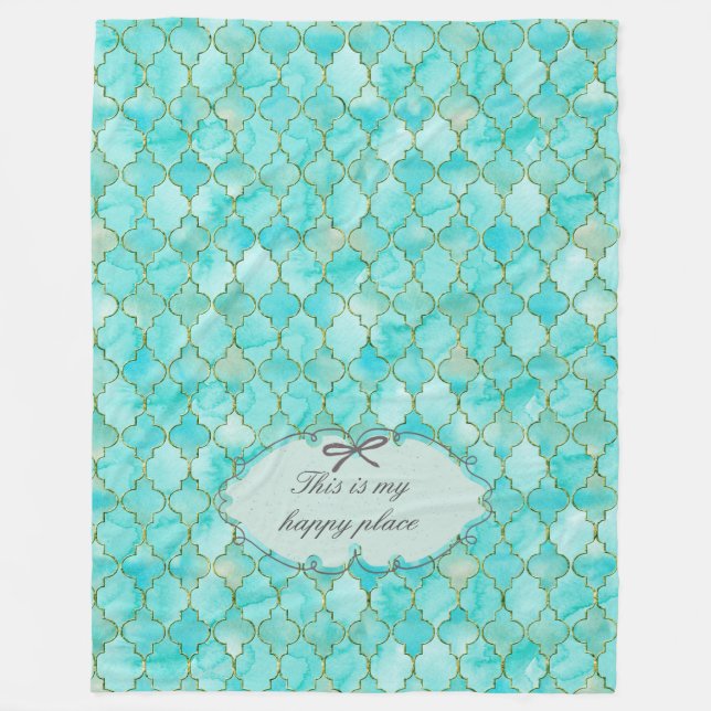 Couverture Polaire Voici mon heureux motif d'or aqua marocain (Devant)