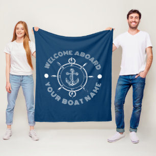 Couverture Polaire Voigée bleu et blanc marine blanc et ancre de bate