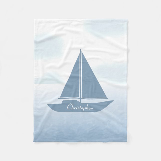 Couverture Polaire Voilier Aquarelle Bleue (Devant)