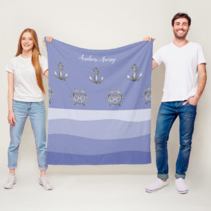 Couverture Polaire Voilier blanc nautique/ancres loin/vague bleue