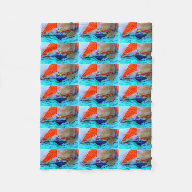 Couverture Polaire voilier rouge à voile blanc (Devant)