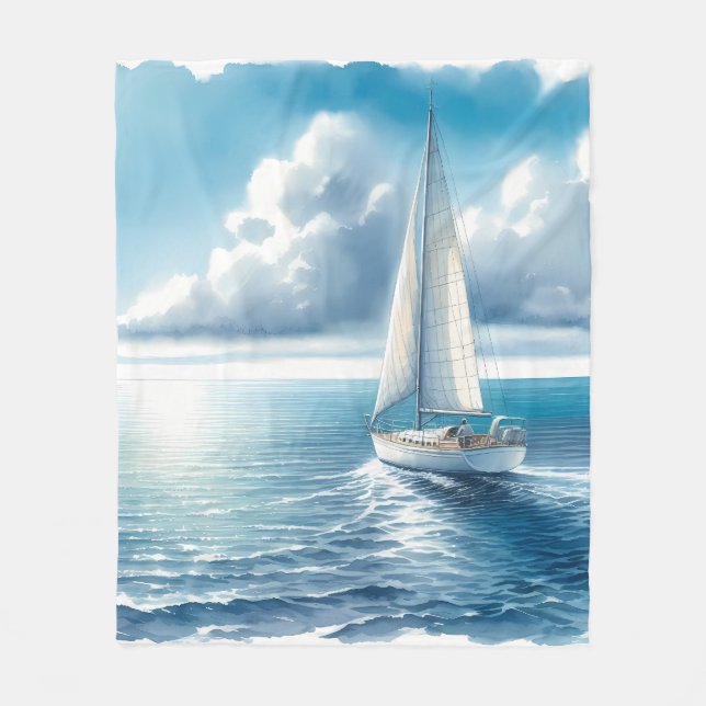 Couverture Polaire Voilier Solitaire à l'Horizon Bleu (Devant)