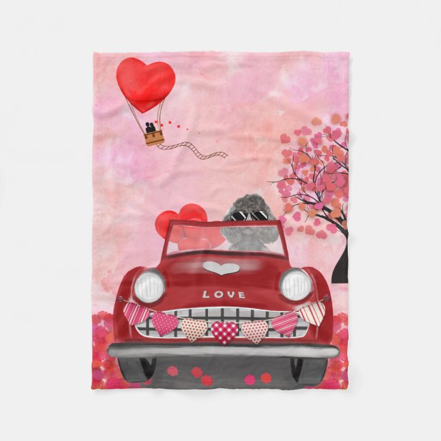 Couverture Polaire Voiture de chien caniche avec la Saint-Valentin co (Devant)