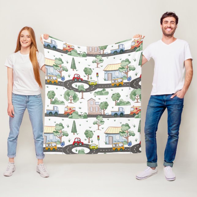 Couverture Polaire Voitures mignonnes en Ville Motif pour petits garç (En situation)