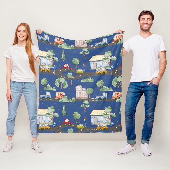 Couverture Polaire Voitures mignonnes en Ville Motif pour petits garç (En situation)