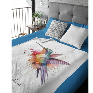 Couverture Polaire Vol coloré, aquarelle colibri personnalisé