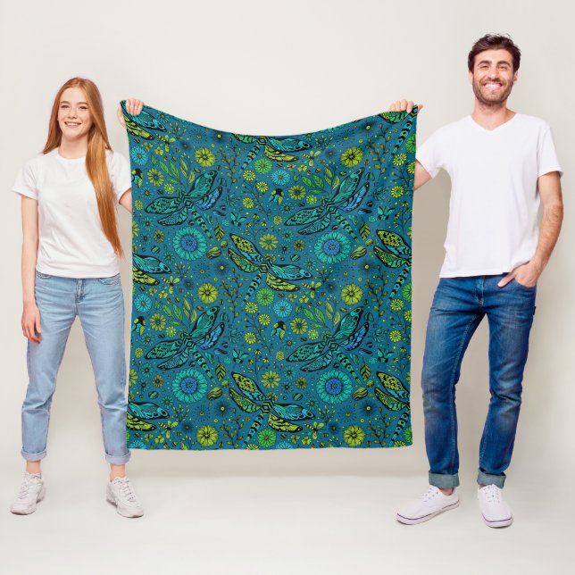 Couverture Polaire Voler, pilonner la libellule en bleu (En situation)