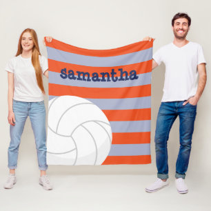 Couverture Polaire Volley-ball géant bleu marine et orange rayé