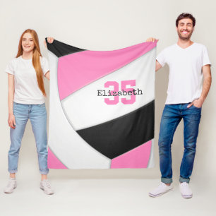 Couverture Polaire volley-ball rose noir et blanc girly personnalisé
