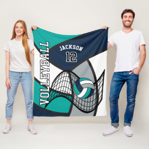 Couverture Polaire Volley-ball 🏐 sport en bleu, Turquoise, blanc et 