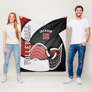 Couverture Polaire Volley-ball 🏐 sport en rouge foncé, blanc et noir