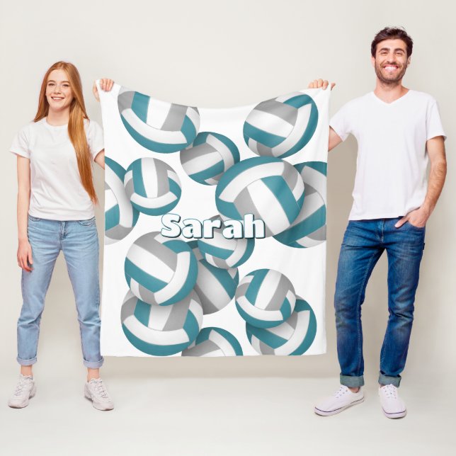 Couverture Polaire Volley gris turquoise filles salle de sport décora (En situation)