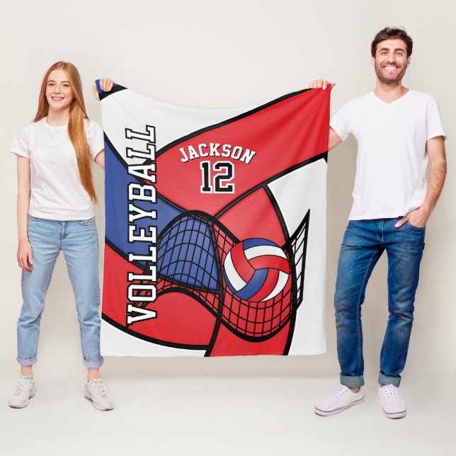 Couverture Polaire Volley 🏐 Sport en Rouge, Blanc et Bleu (En situation)