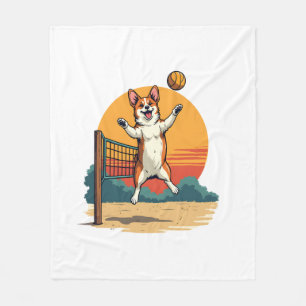 Couverture Polaire Volleyball Corgi Vintage Illustration Vectoriel Co