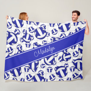 Couverture Polaire volleyballs blanc bleu ceinturé w motif net accent
