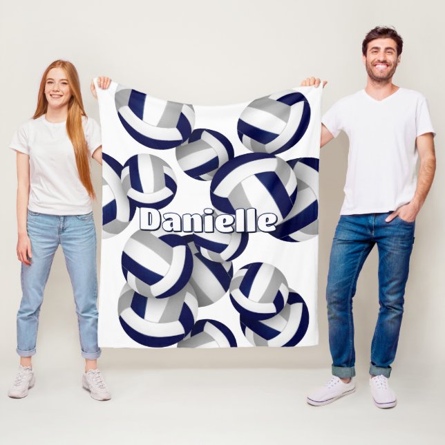 Couverture Polaire volleyballs gris marine filles salle de sport déco (En situation)