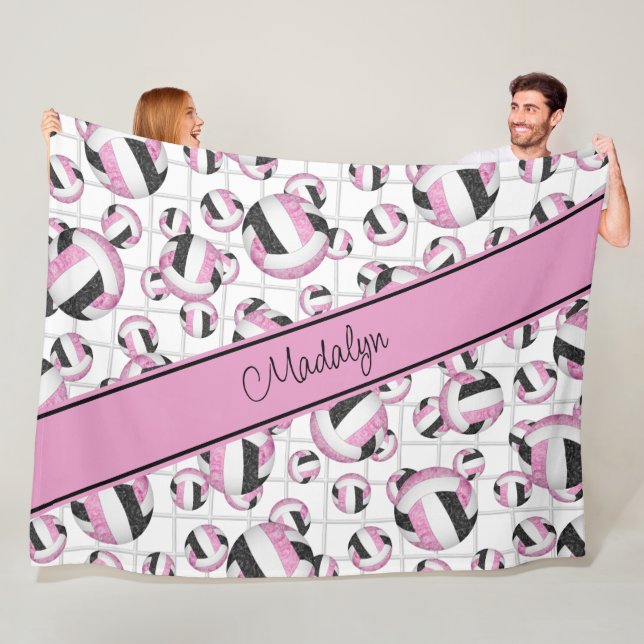 Couverture Polaire Volleyballs noir rose motif net accent (En situation)