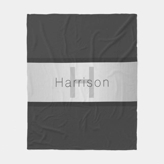 Couverture Polaire Votre nom et votre monogramme | Gris & Faux Silver (Devant)
