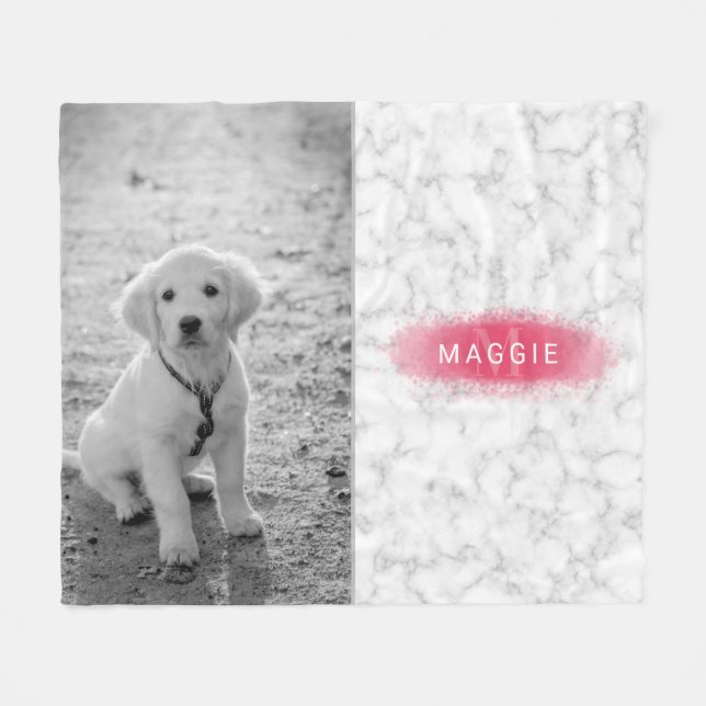 Couverture Polaire Votre Photo Personnalisée & Faux Marble Texture Av (Devant (Horizontal))
