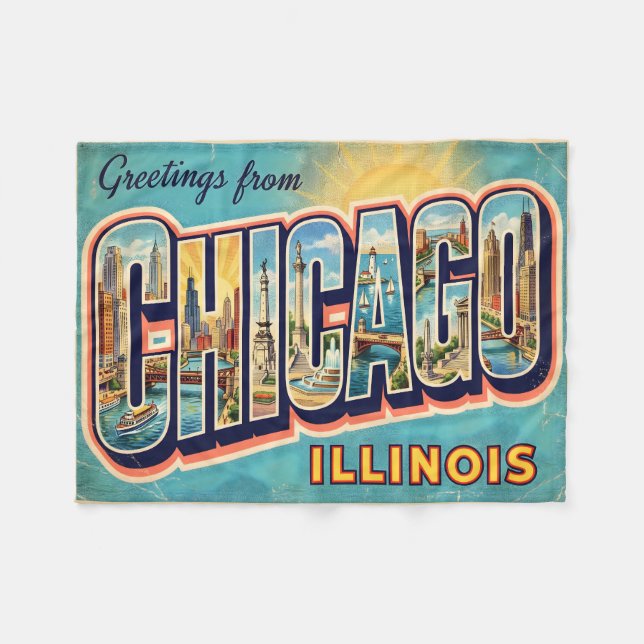 Couverture Polaire Voyage à Chicago Illinois Vintage (Devant (Horizontal))