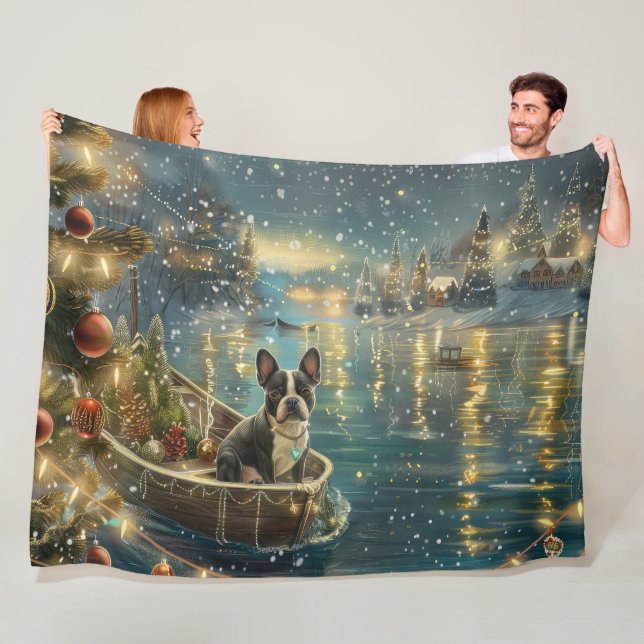 Couverture Polaire Voyage de fête de Noël de Boston Terrier (En situation)