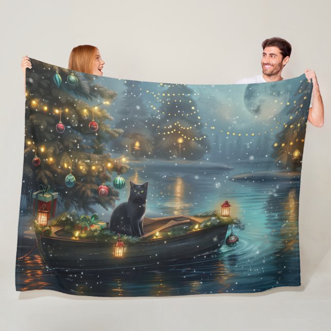 Couverture Polaire Voyage de fête de Noël de Chat Noir (En situation)