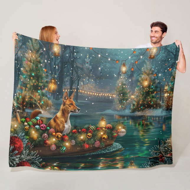 Couverture Polaire Voyage de fête de Noël du Basenji (En situation)