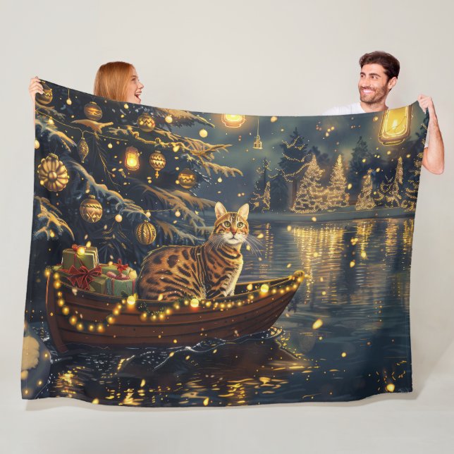 Couverture Polaire Voyage de fête de Noël du chat du Bengale (En situation)