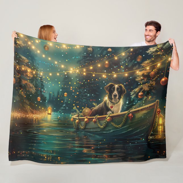 Couverture Polaire Voyage de Noël Festif Border Collie (En situation)