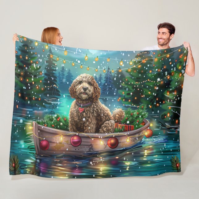Couverture Polaire Voyage de Noël festif du Cockapoo (En situation)