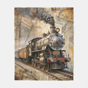 Couverture Polaire Voyage Rétro sur Train à Vapeur Personnalisé