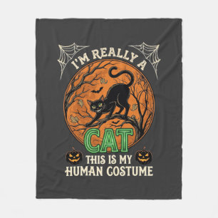 Couverture Polaire Vraiment Chat Noir Halloween Lune Citrouilles