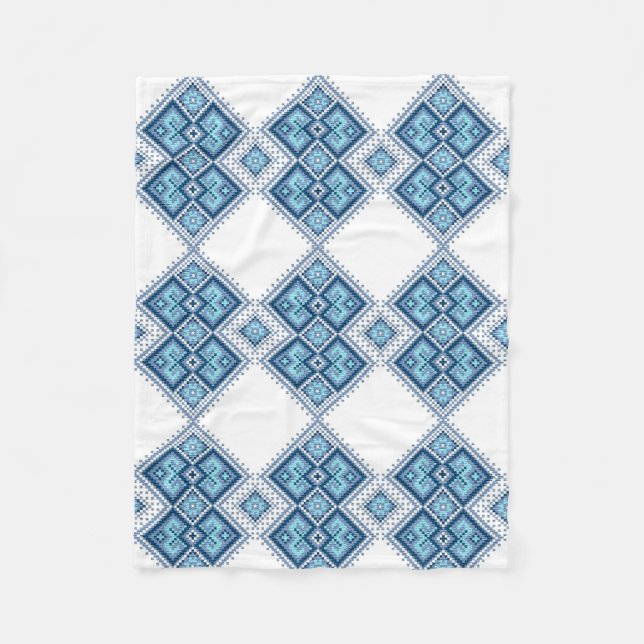 Couverture Polaire Vyshyvanka bleu ukrainien broderie (Devant)